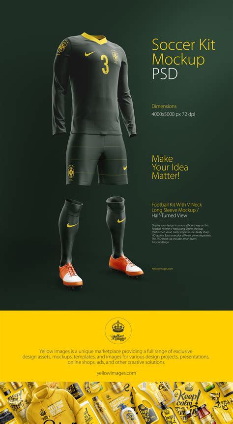 Download Football Kit with V-Neck Long Sleeve Mockup / Back View